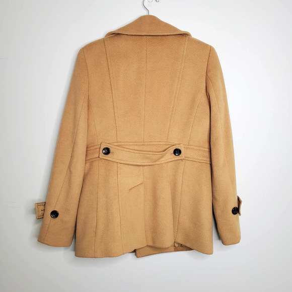 TALBOTS Tan Brown Wool Blend Double Breasted Long Sleeve Coat Jacket Sz 8 - Picture 6 of 6